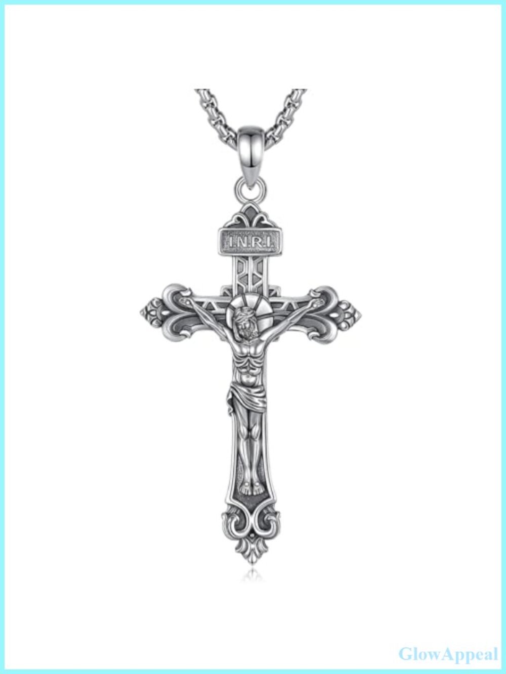 Sterling Silver Crucifix Pendant Necklace 22in Box Chain Religious Gift